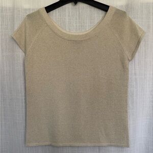 Bob Mackie Cream and Gold Metallic Knit Short Sleeve Top Size M Vintage Designer